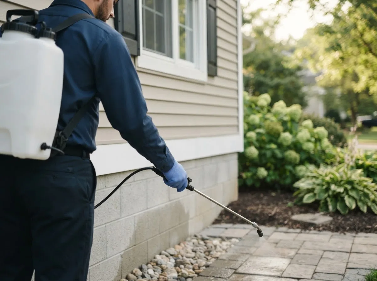Pest control technician inspecting a home in Blandburg, PA